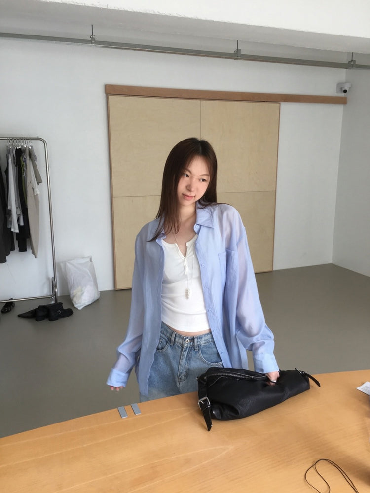 美色透膚背細節寬鬆襯衫