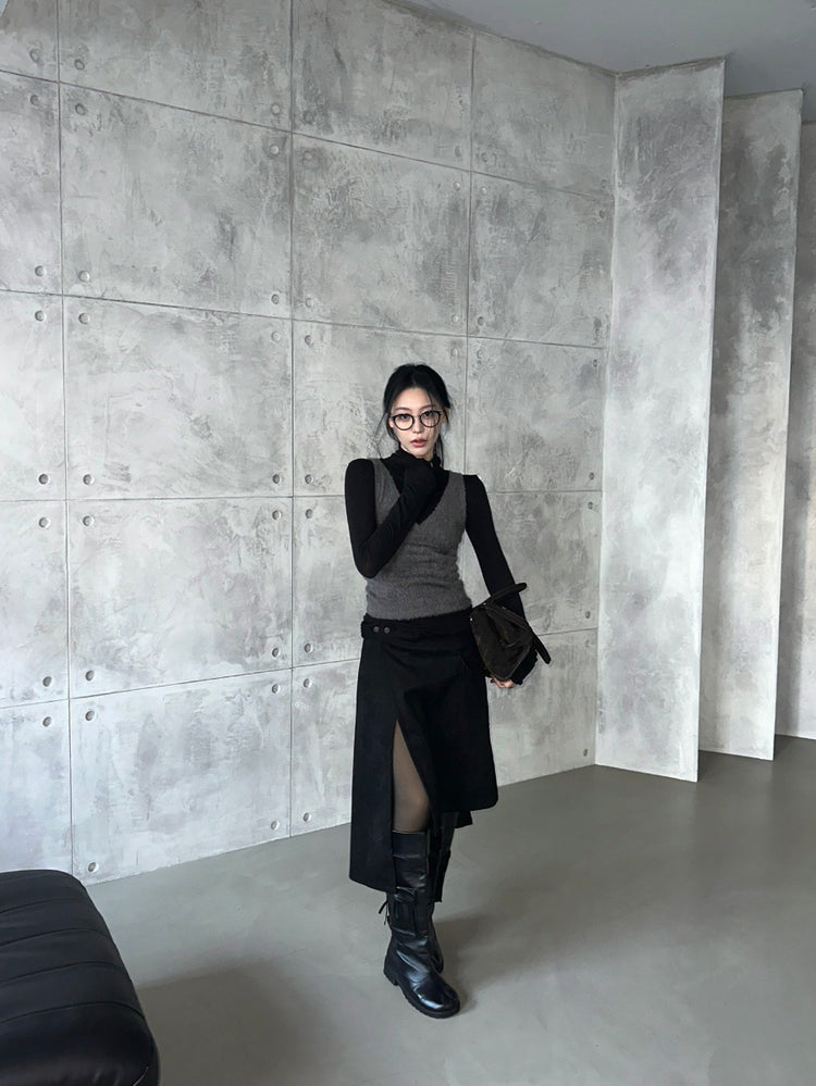 毛絨交疊細節背心