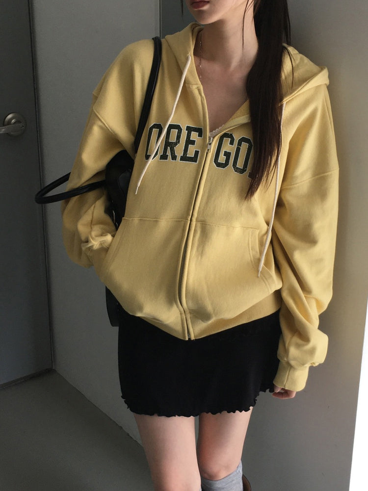 美色做舊字母連帽外套