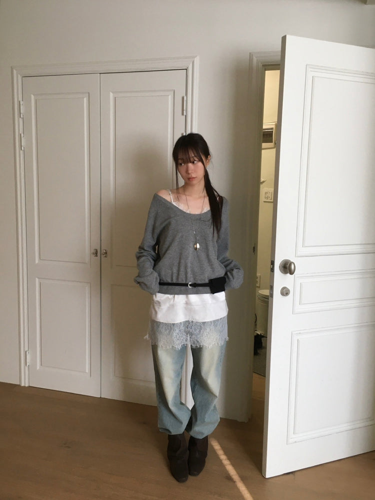 (現)美色蕾絲邊光澤感連身裙