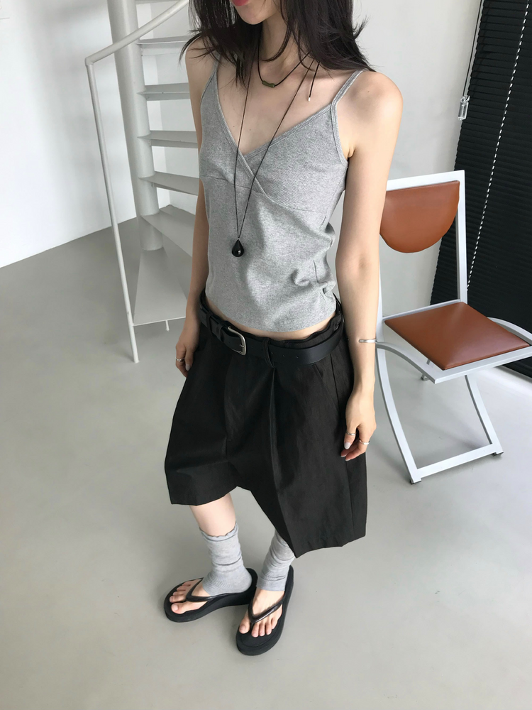 美色細帶交疊背心