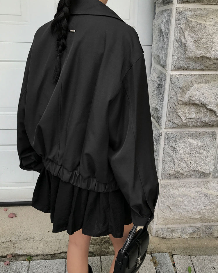 美色銀標細節翻領外套