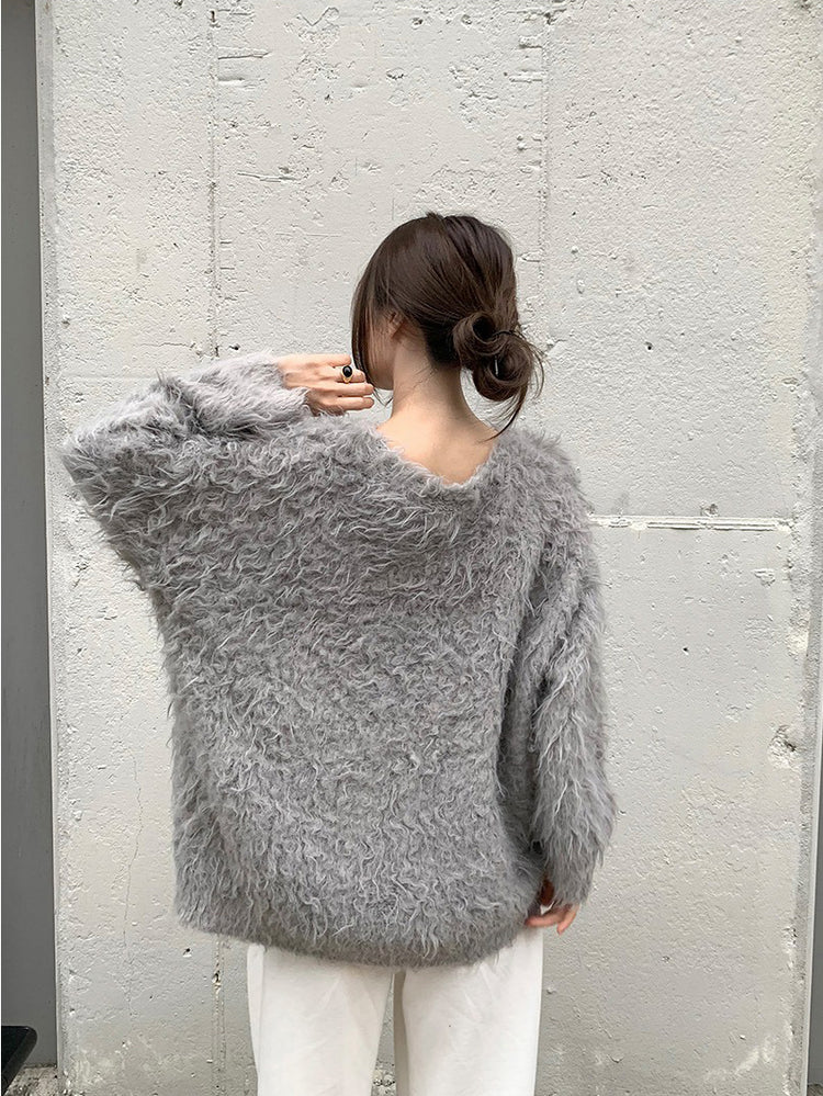 毛感細節排鈕寬鬆針織外套