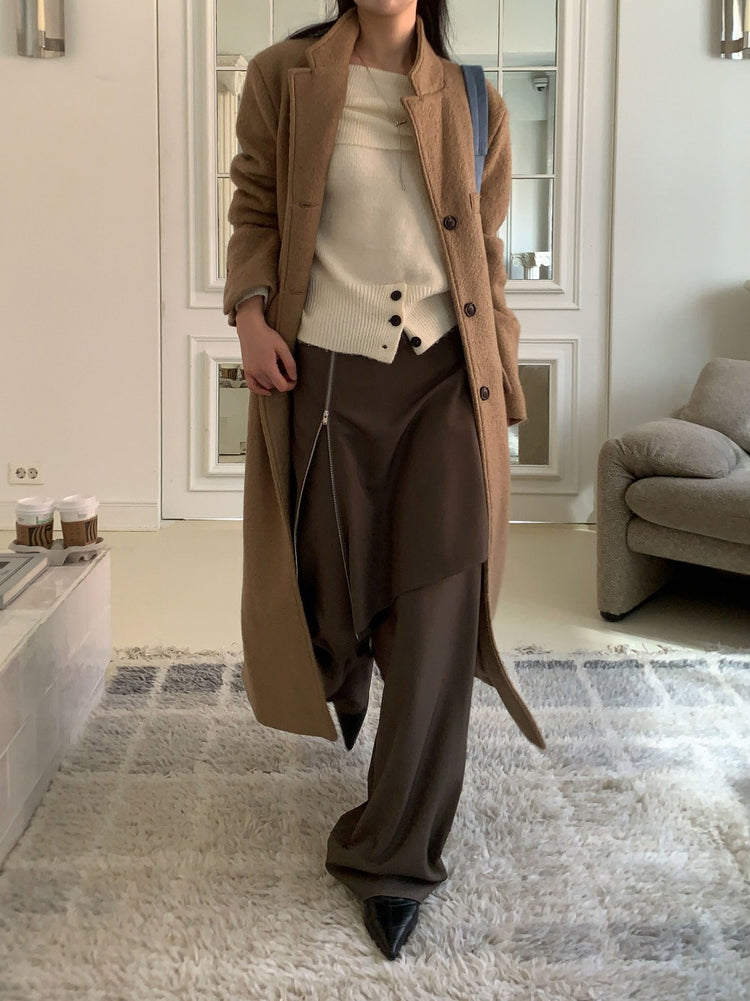 美肩下擺扣鈕細節針織上衣