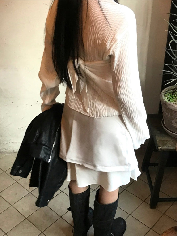 壓褶紋理三角巾兩件式上衣