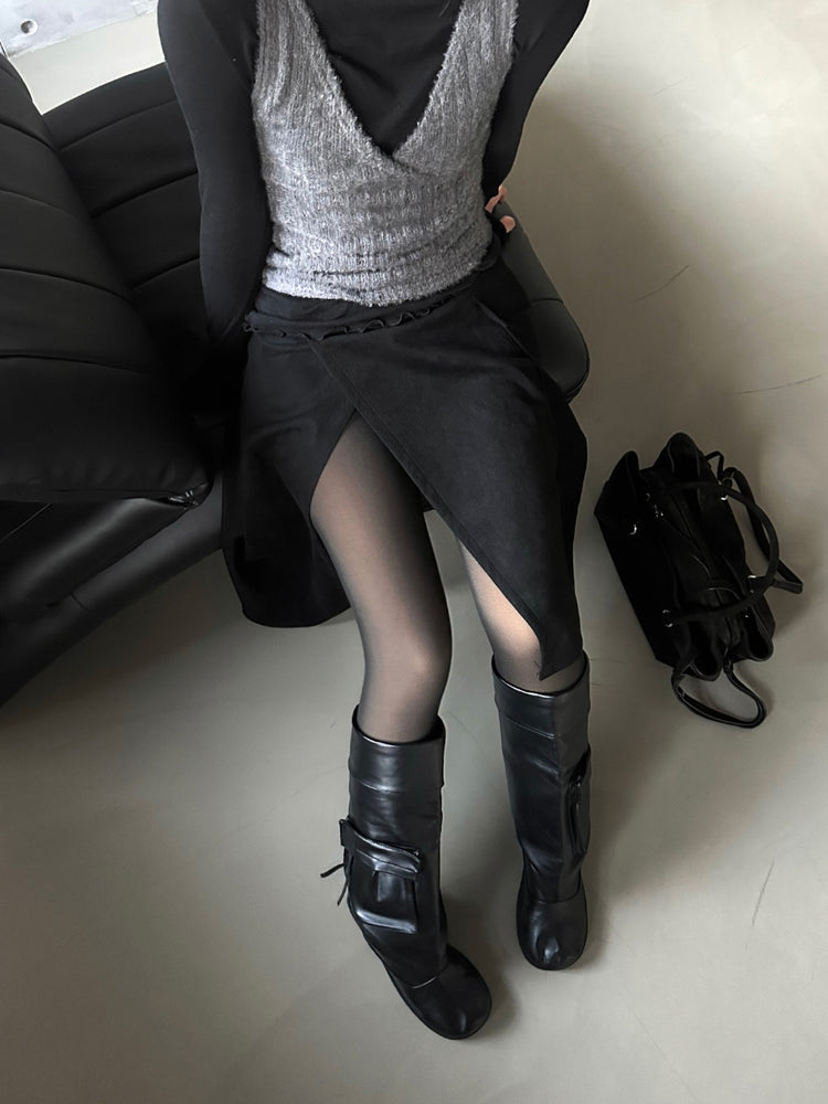 交疊側開叉不對稱細節裙