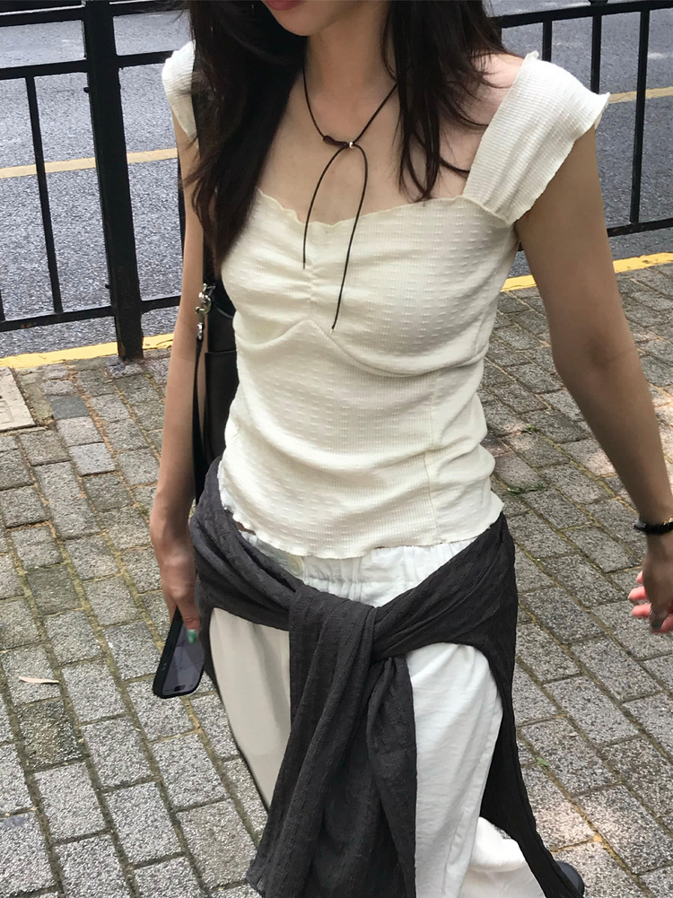皺皺紋理胸壓線細節上衣