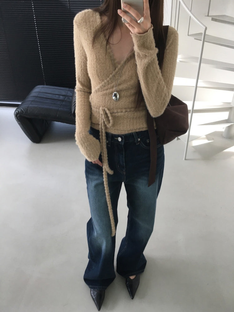 毛絨親膚綁帶細節上衣