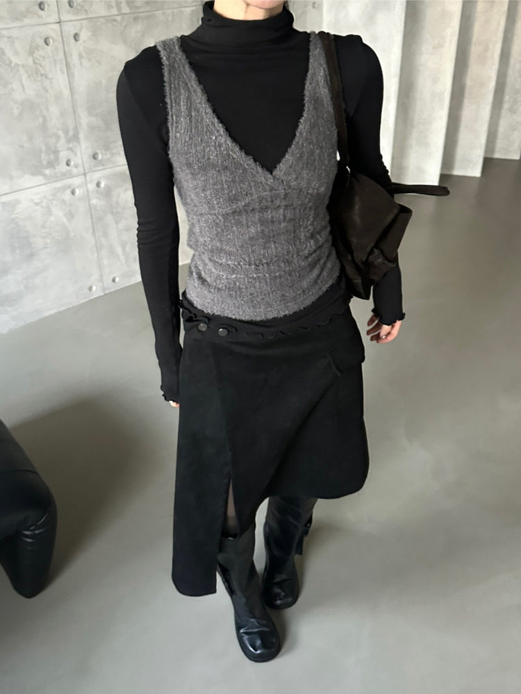 毛絨交疊細節背心