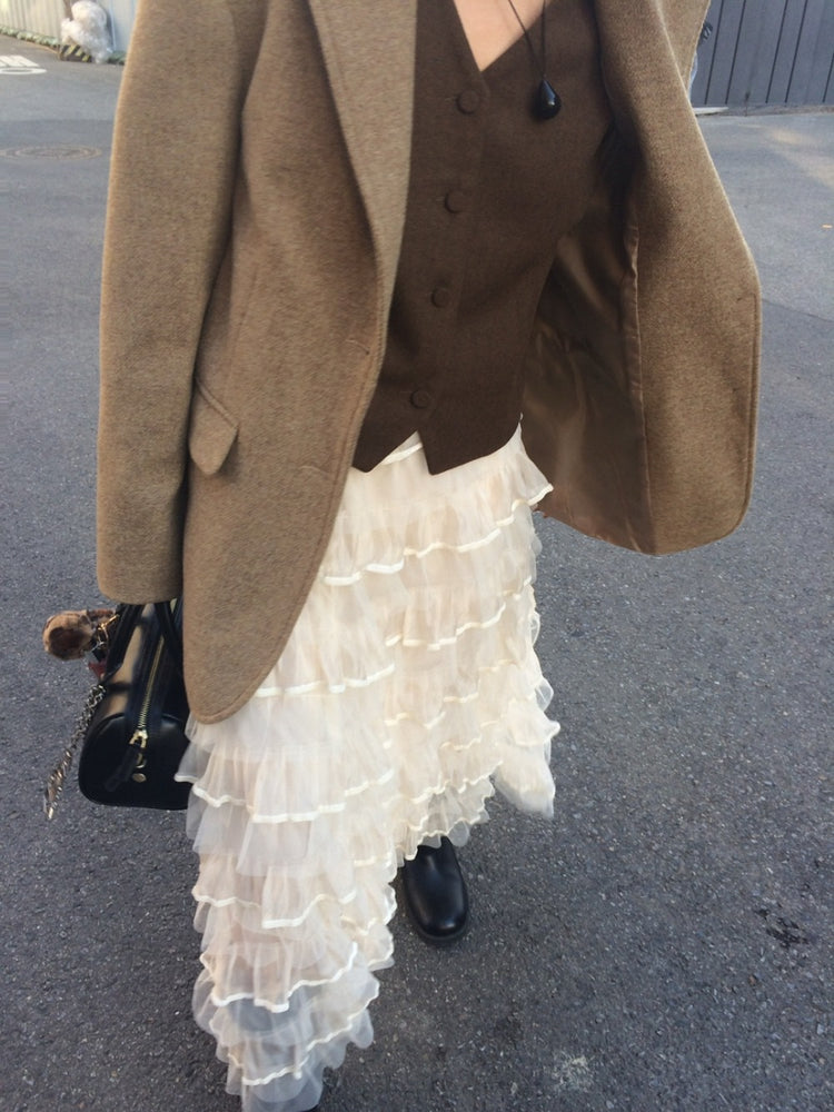 極美透紗蛋糕層次感及踝裙