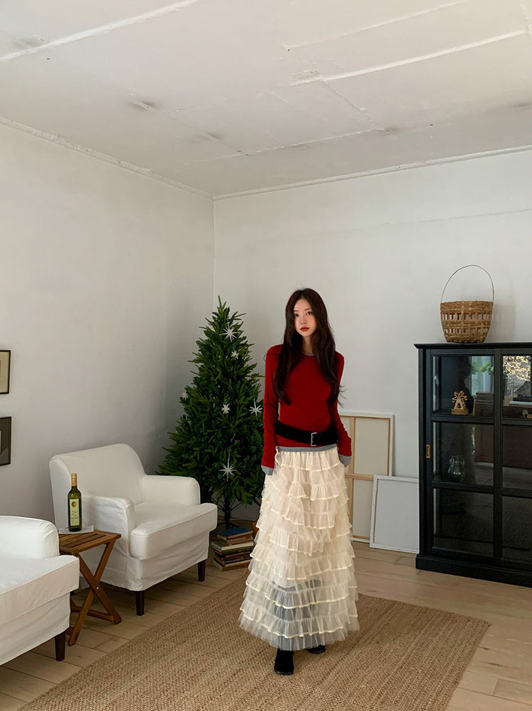 極美透紗蛋糕層次感及踝裙