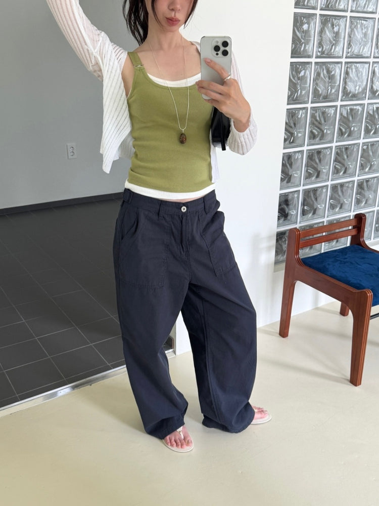 輕薄垂感可調節細節直褲