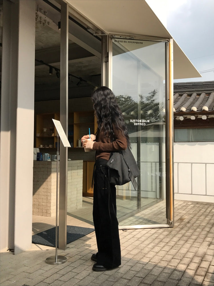 帆布拼接皮垂帶細節大容量袋