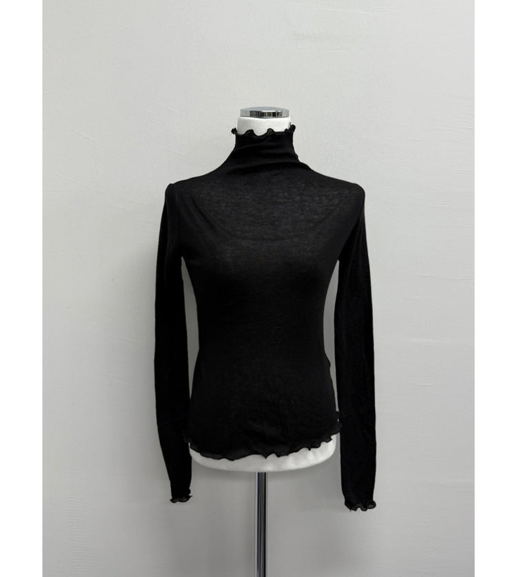 美色微透捲邊細節修身上衣