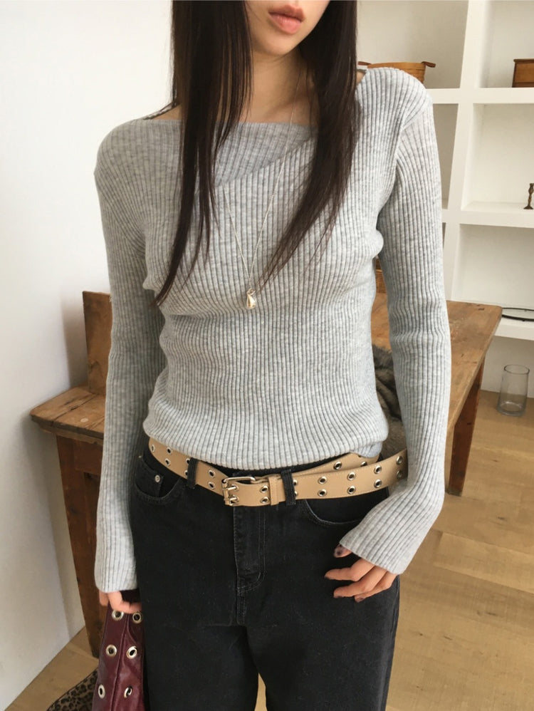 垂領綁帶修腰針織上衣