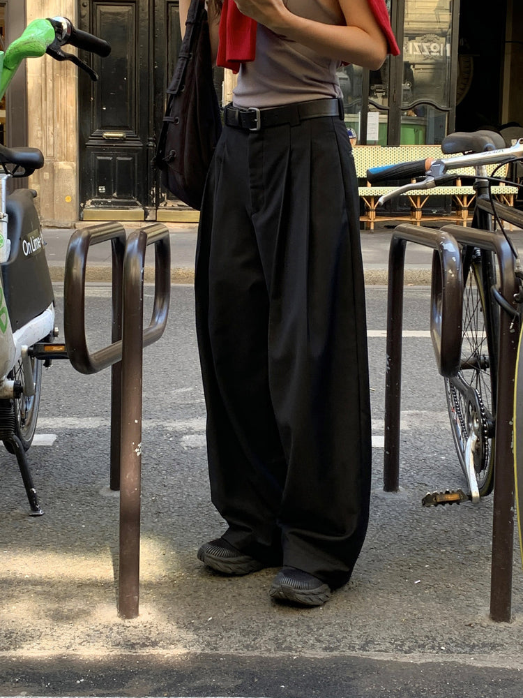 高質雙壓褶口袋細節直褲