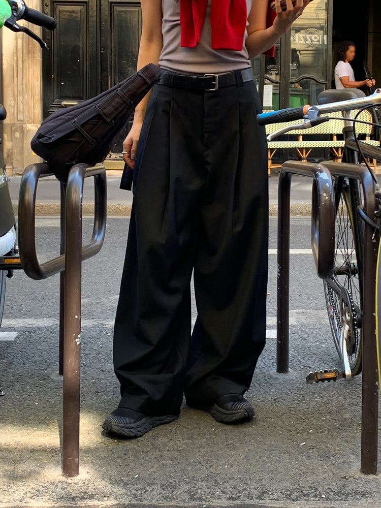 高質雙壓褶口袋細節直褲