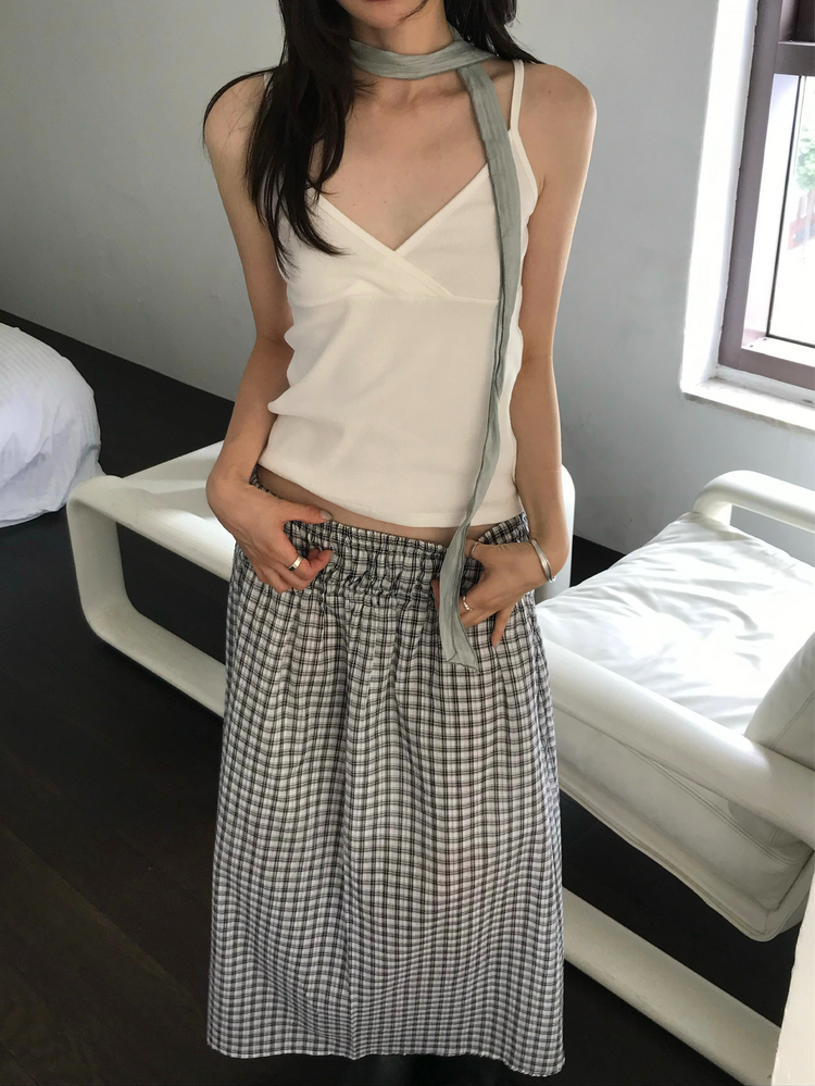 美色細帶交疊背心