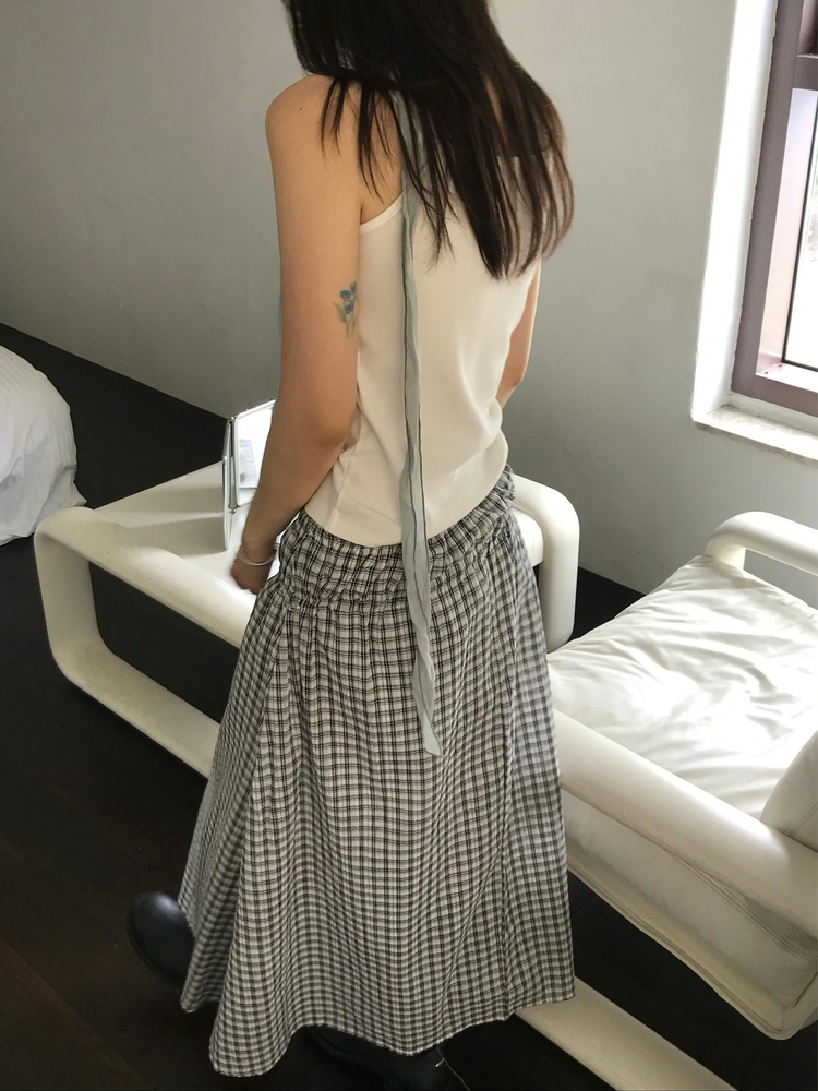 美色細帶交疊背心