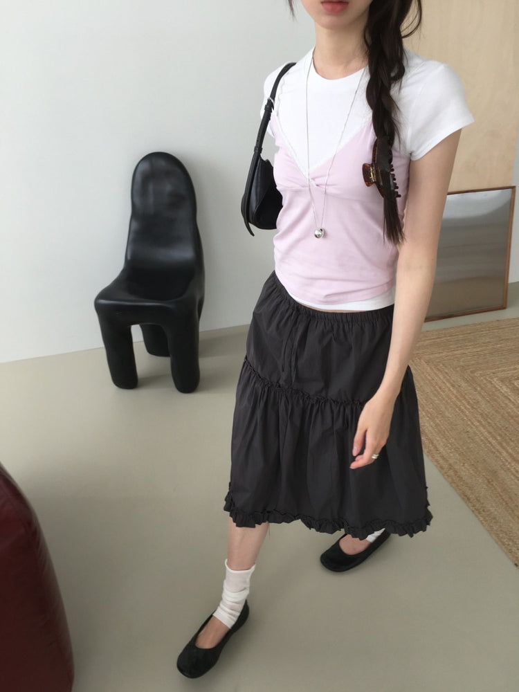 美色飛袖細節修身上衣