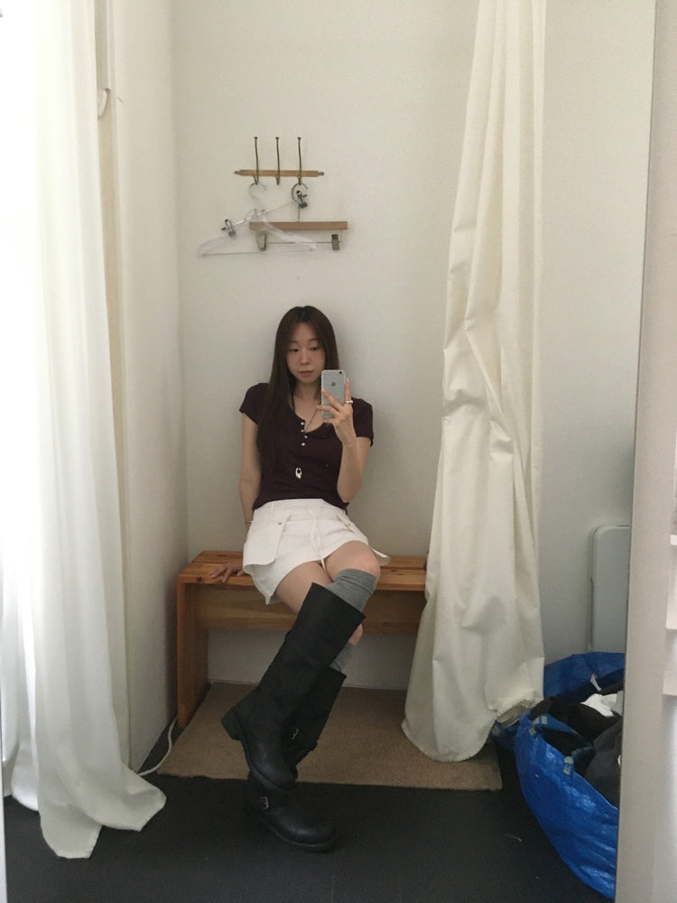 口袋鉚釘細節抽繩短裙