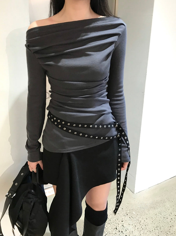 不規則下擺扣鈕短裙