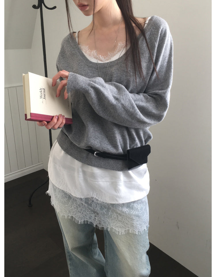 美色U領線細節針織上衣