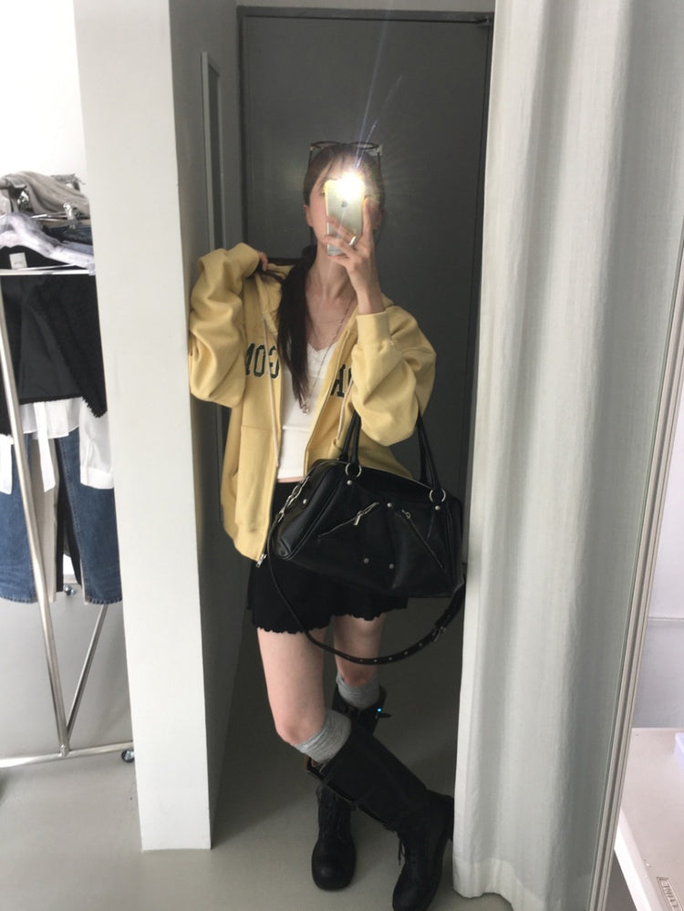 美色做舊字母連帽外套