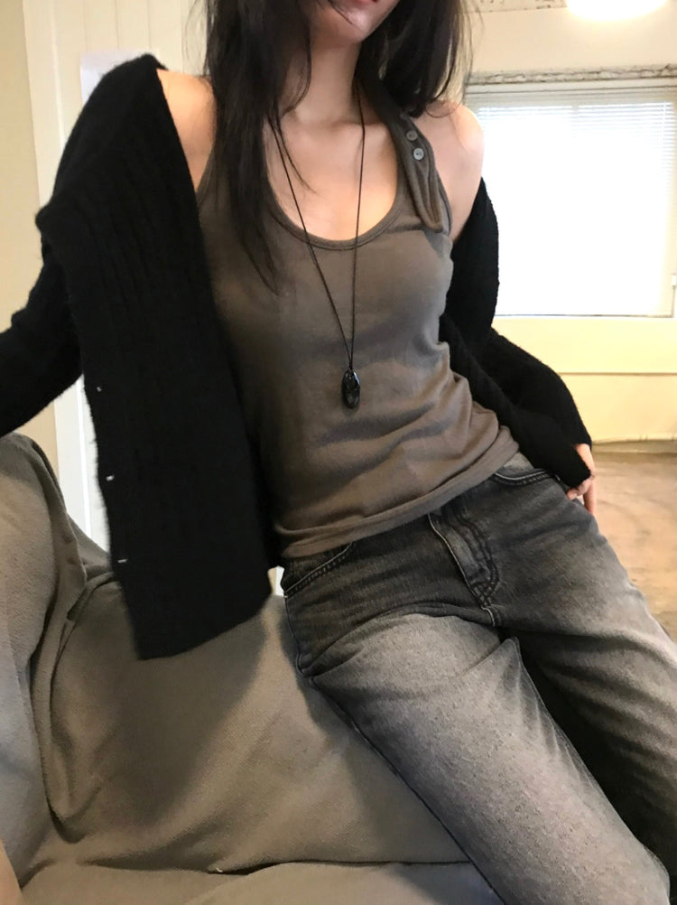 掛脖扣鈕細節背心