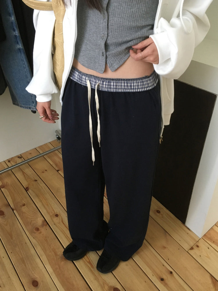 格紋反著腰頭細節棉褲