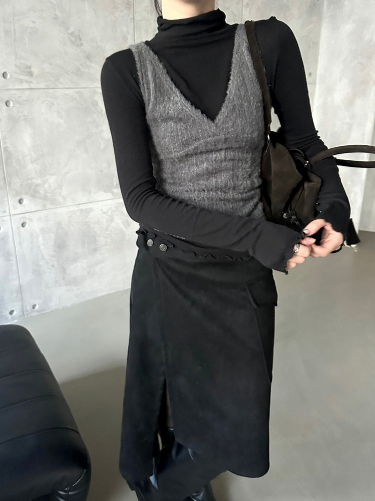 毛絨交疊細節背心