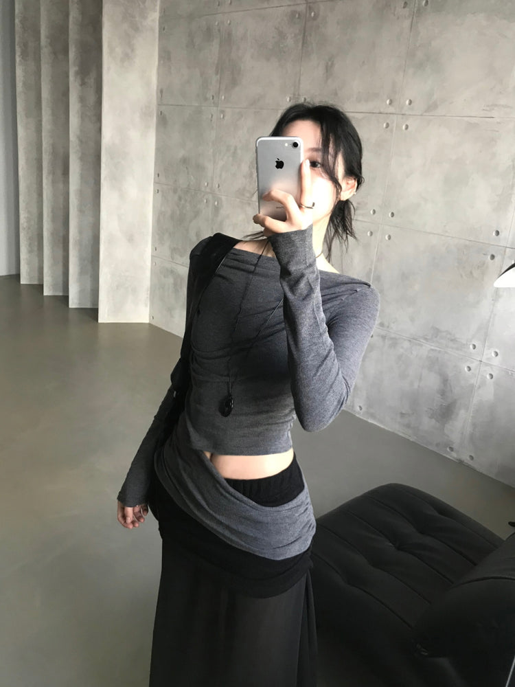 美肩側露腰細節上衣