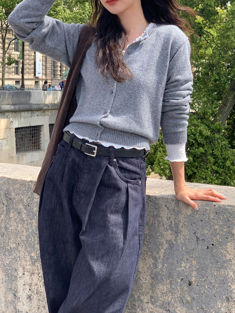 雙壓褶細節直筒牛仔褲