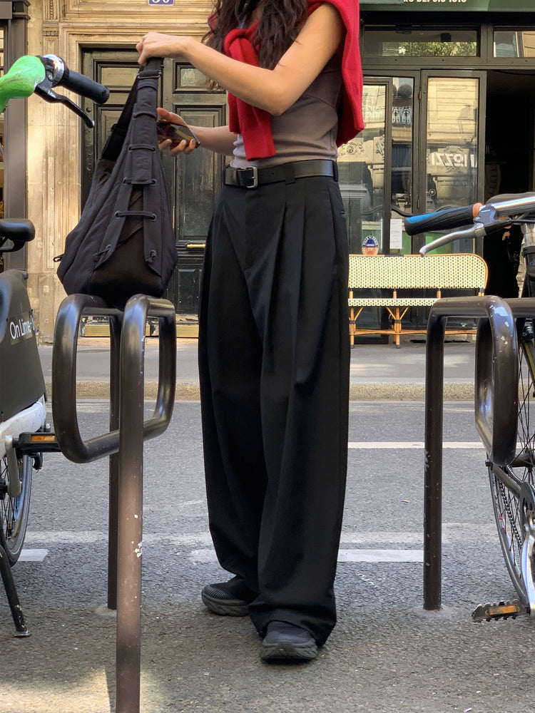 高質雙壓褶口袋細節直褲