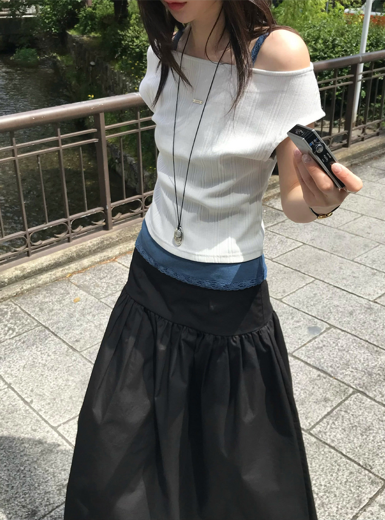 美肩鐵扣細節前後兩穿上衣