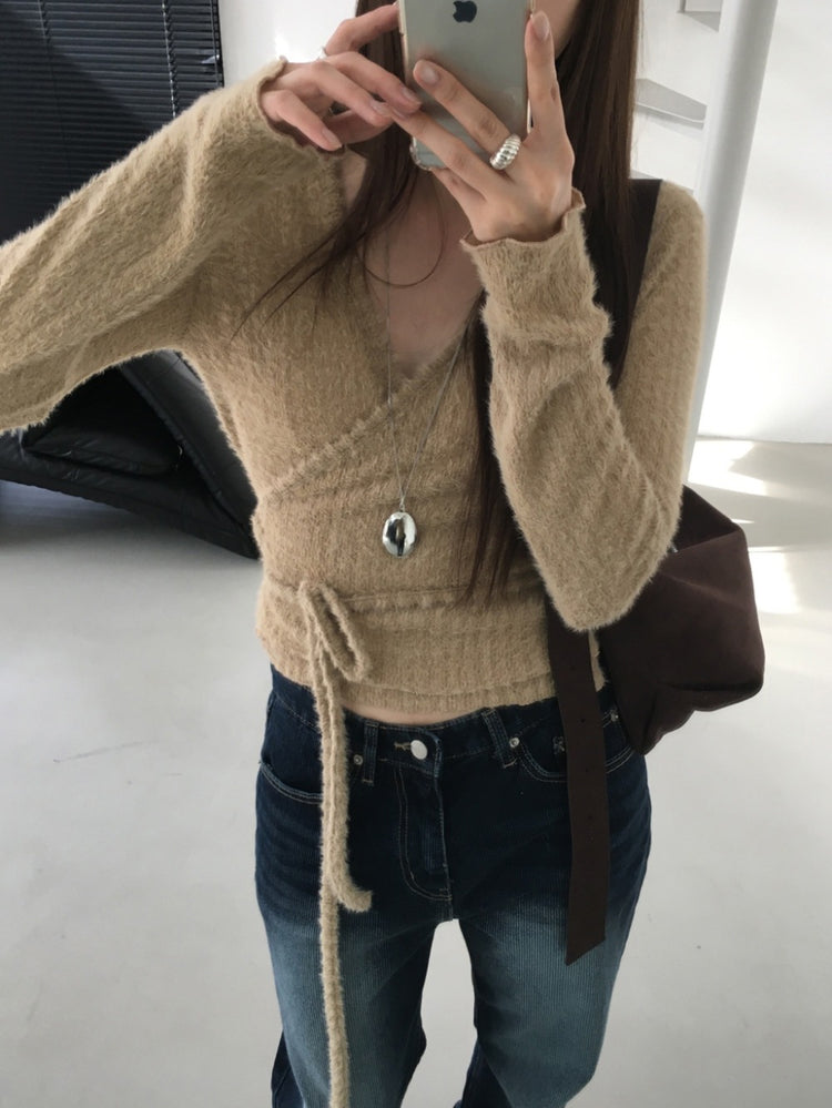 毛絨親膚綁帶細節上衣