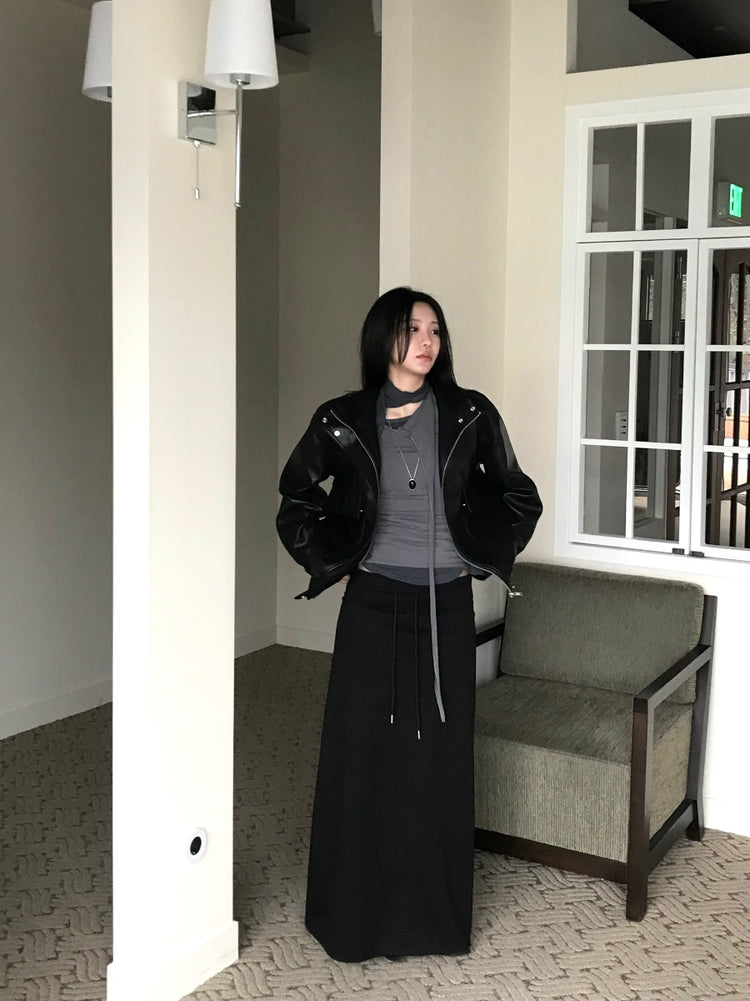 寬腰頭垂帶直裙