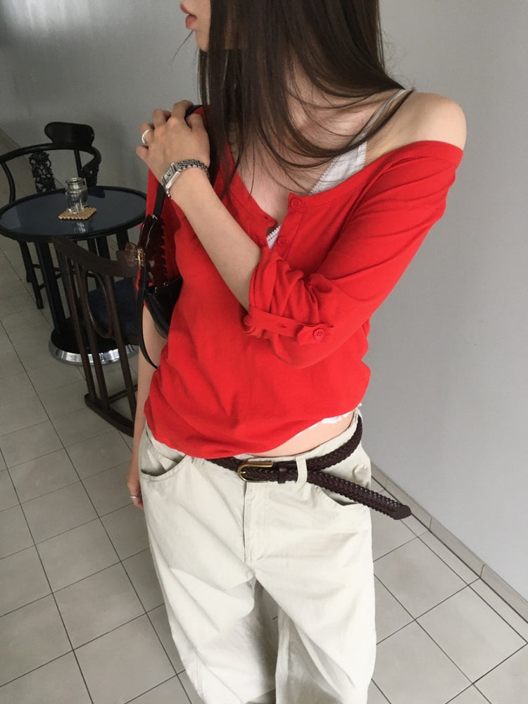 美色亨利領反折袖細節上衣
