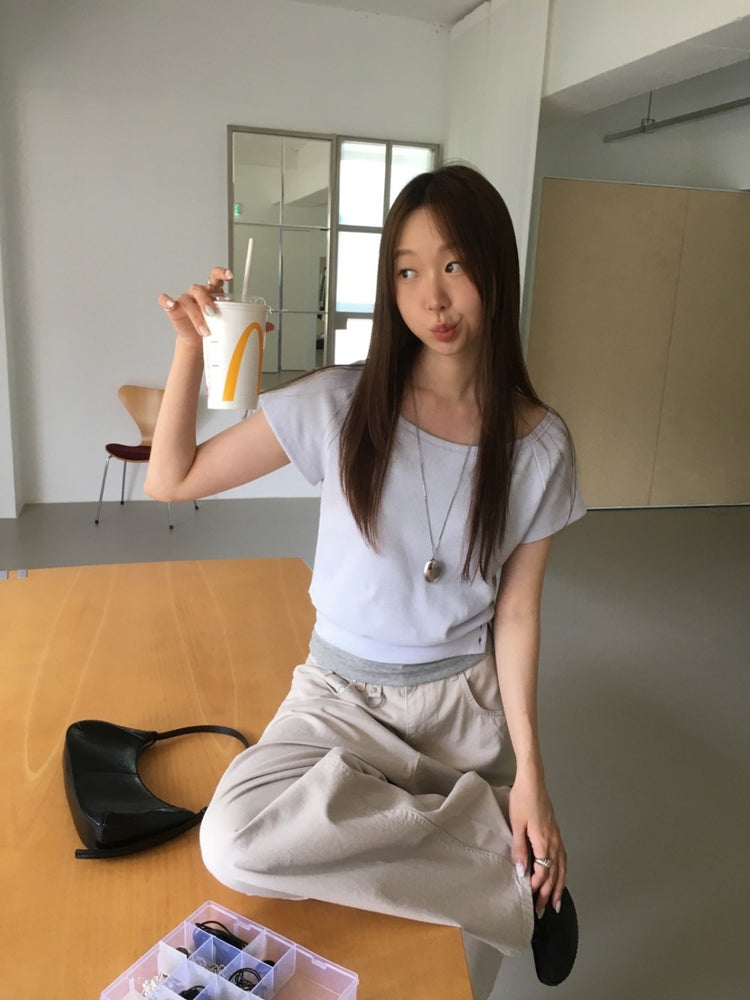 S/S 美肩撞色掛脖兩件式上衣