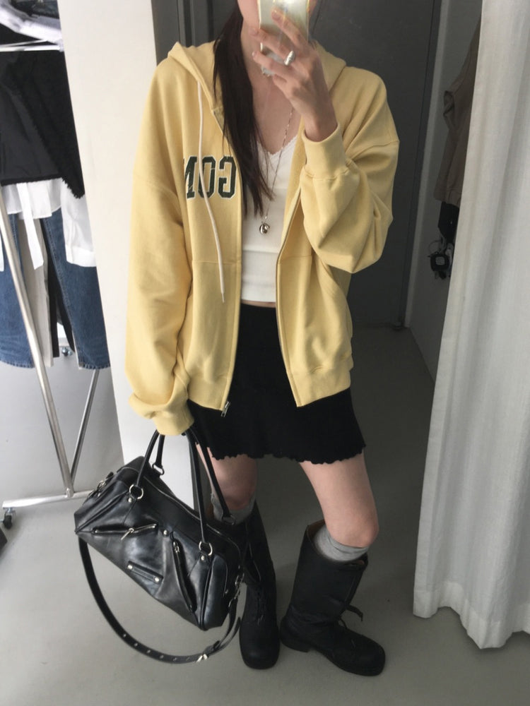 美色做舊字母連帽外套