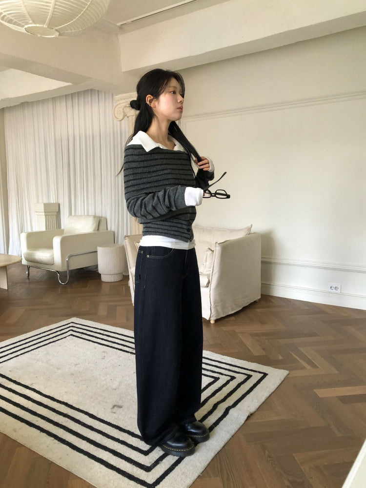 美肩下擺扣鈕細節針織上衣