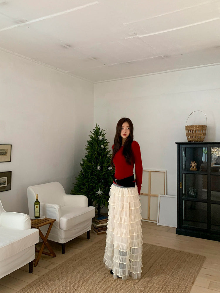 極美透紗蛋糕層次感及踝裙