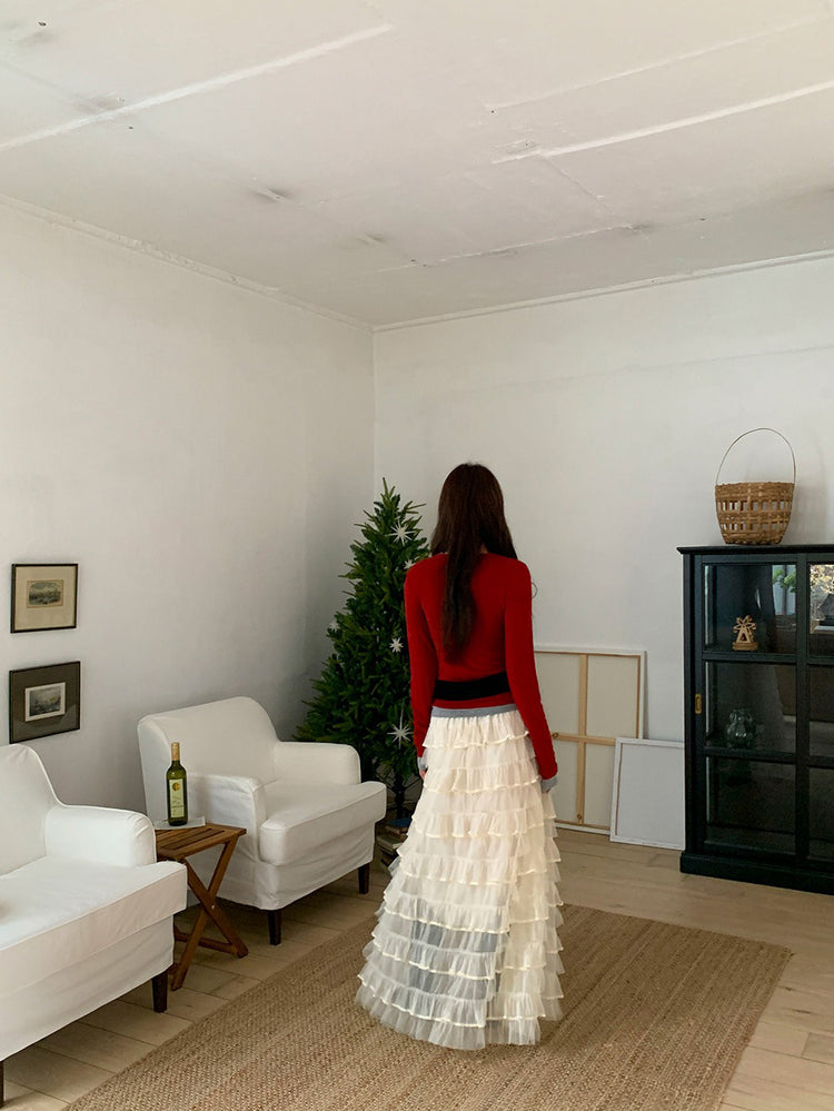 極美透紗蛋糕層次感及踝裙