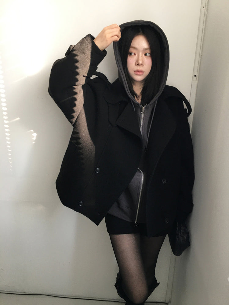 印花細節雙拉鏈連帽外套