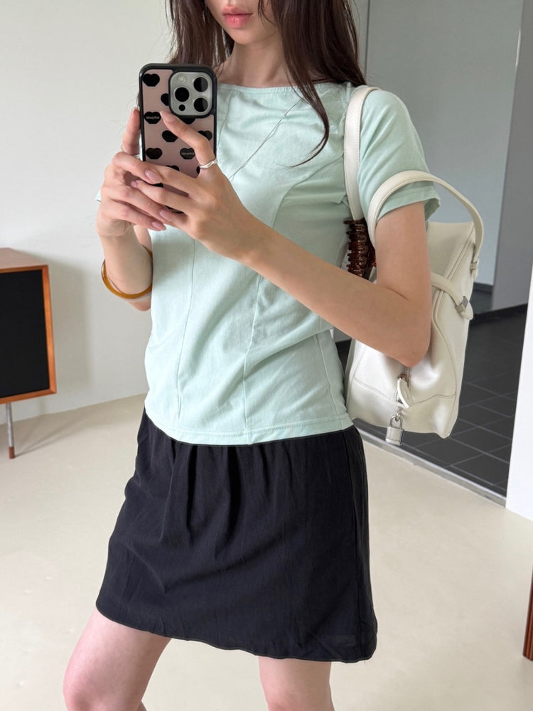 美色船領壓線細節上衣