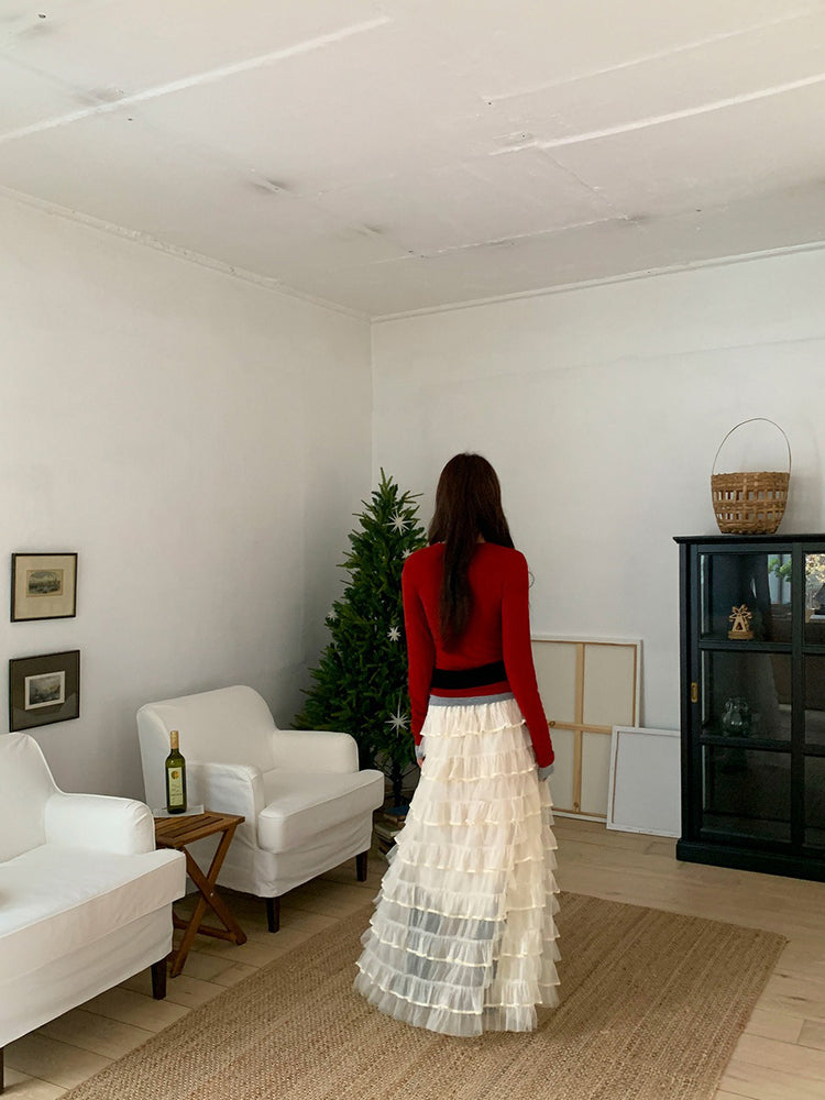 極美透紗蛋糕層次感及踝裙