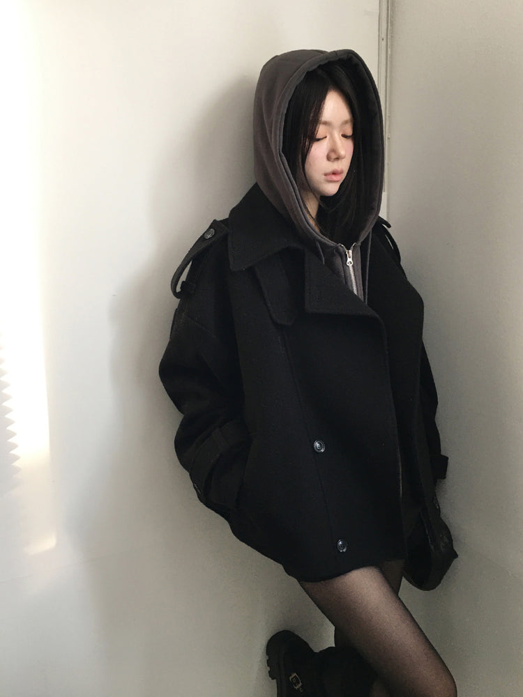 印花細節雙拉鏈連帽外套