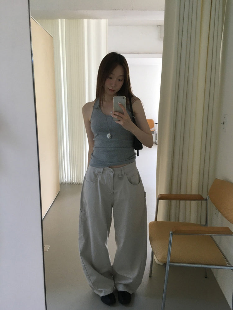 S/S 美肩撞色掛脖兩件式上衣