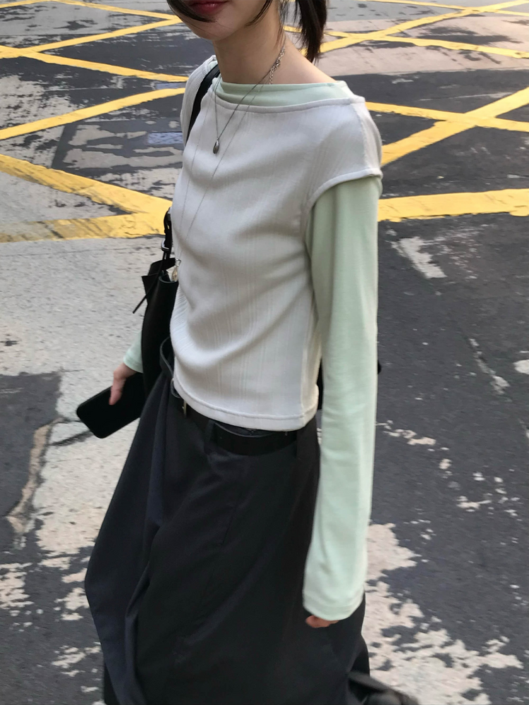 美肩鐵扣細節前後兩穿上衣