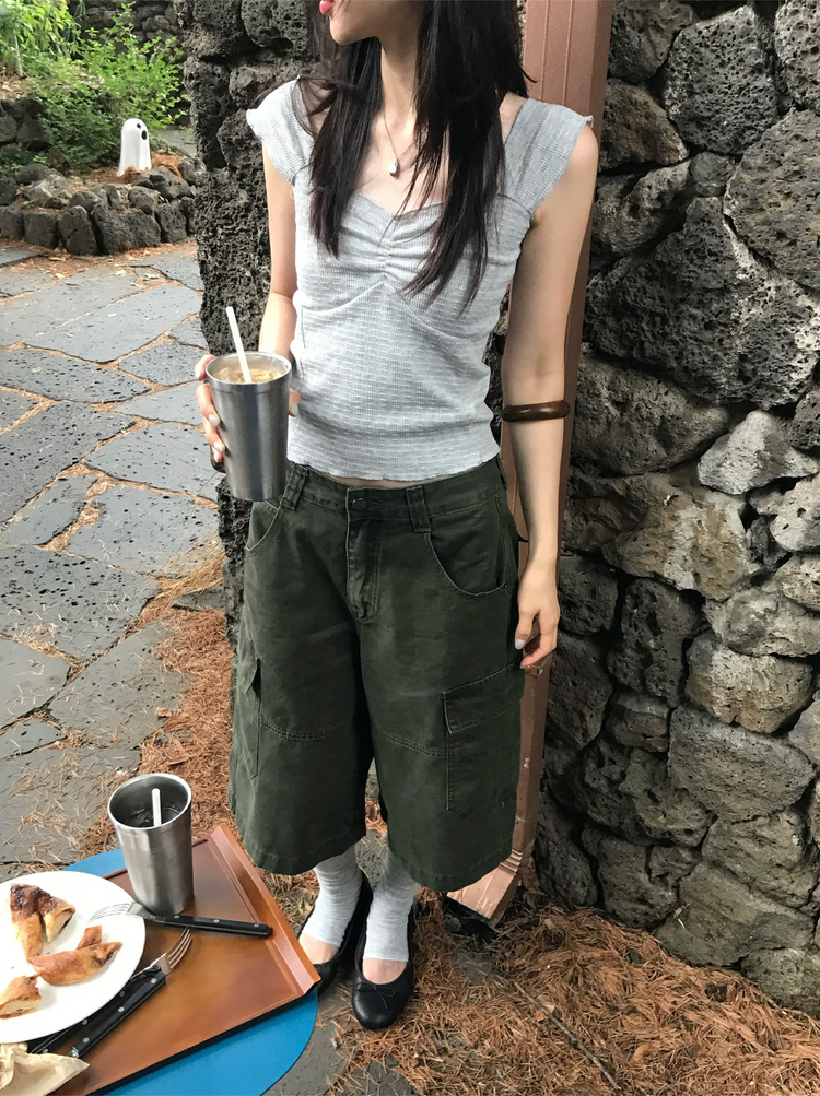 皺皺紋理胸壓線細節上衣